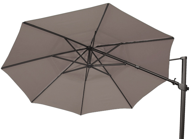 Large 11 foot Taupe Beige offset octagonal patio umbrella by Treasure Garden