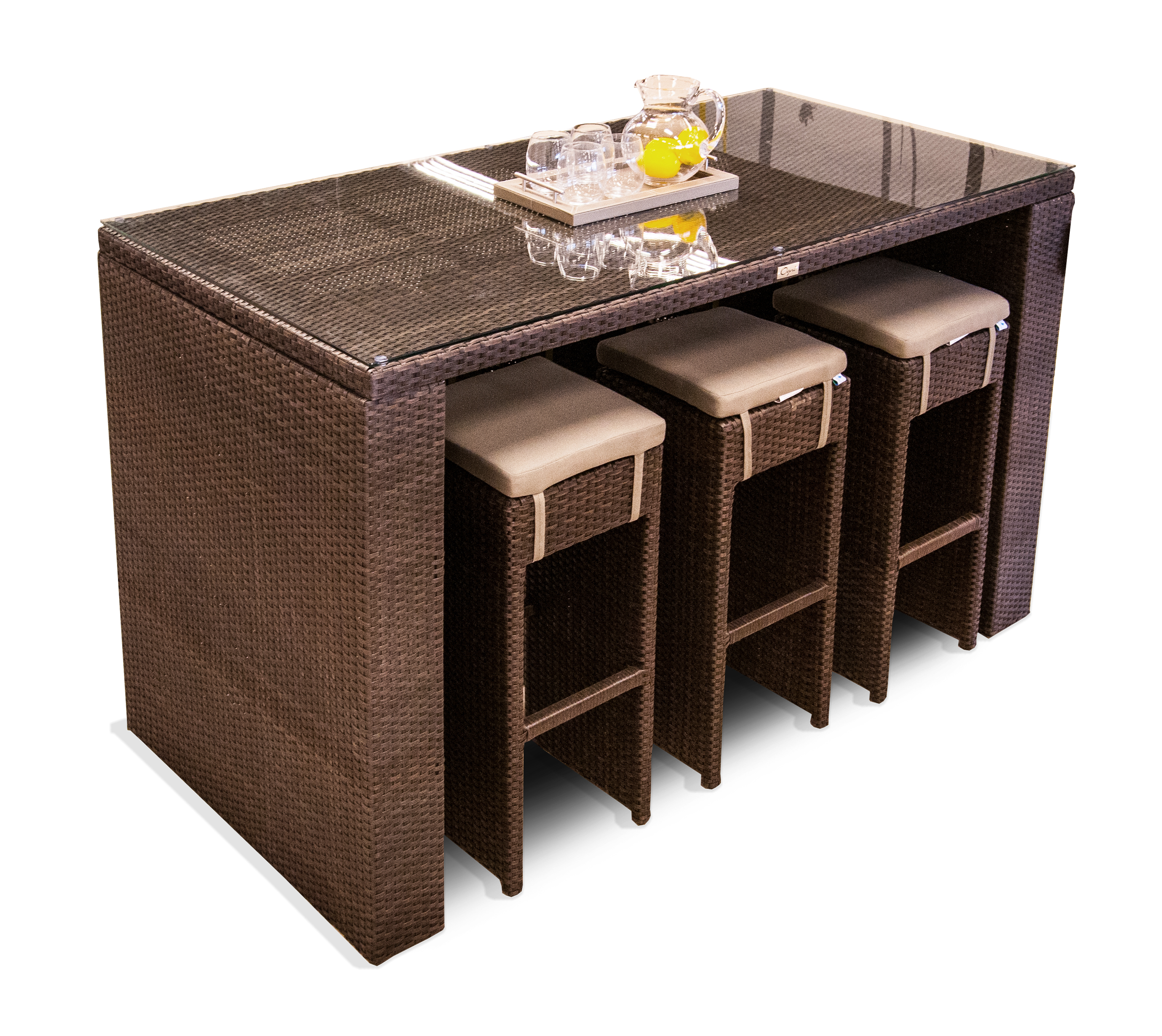 Cinco bar outdoor table with glass top for 6 people Ogni