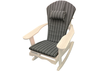 Black pattern Adirondack chair cushion with adjustable head rest pillow