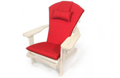 Red Adirondack chair cushion with adjustable head rest pillow
