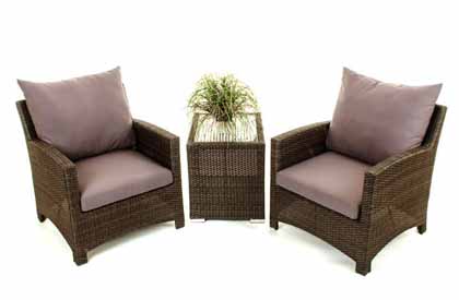 Comfort balcony chair set with matching wicker end table