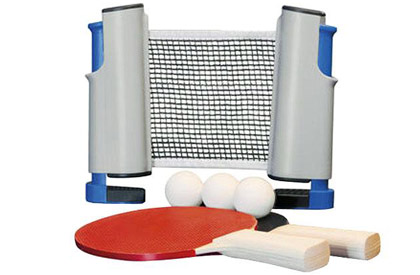 Portable retractable ping pong tennis net and paddles