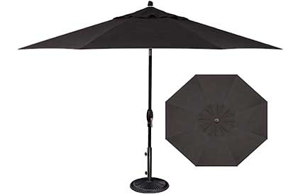 Octagonal 9 foot black patio umbrella by Treasure Garden for a modern looking outdoor dining set