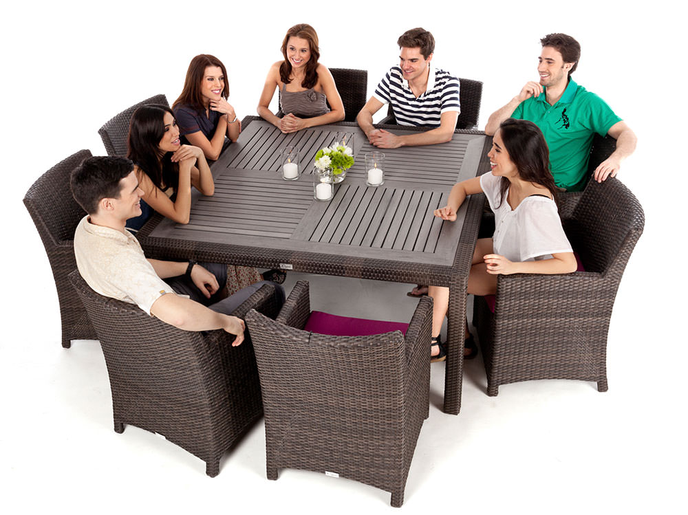 Nico square wood top patio dining table for 8 people