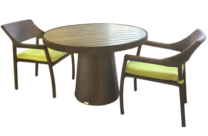 Delia 44 inch outdoor round table with simulated Teak wood top